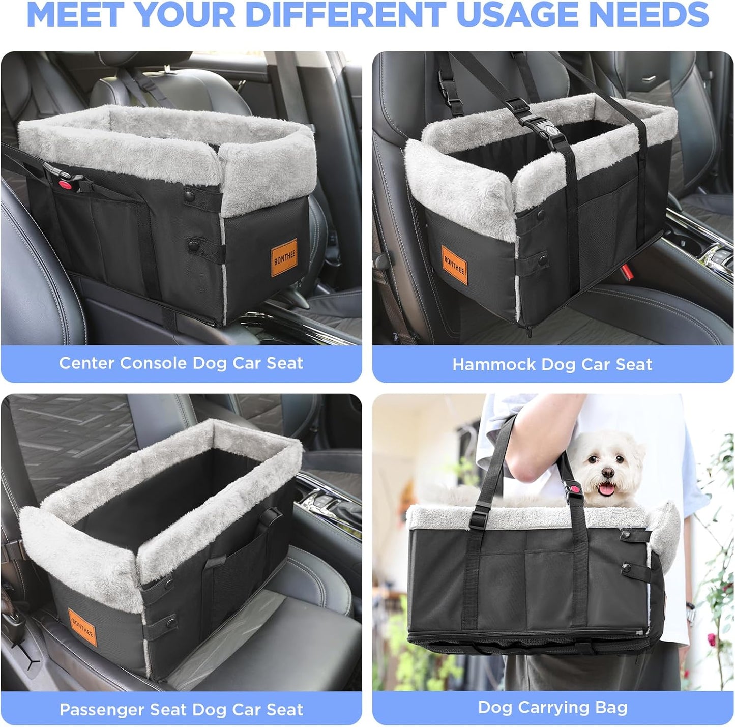 Center Console Dog Car Seat for Small Dogs,Washable Foldable Console Booster Seat for Puppy Car Seat with Safe Protection Hooks Adjustable Straps and Storage Pocket Pet Up to15lbs