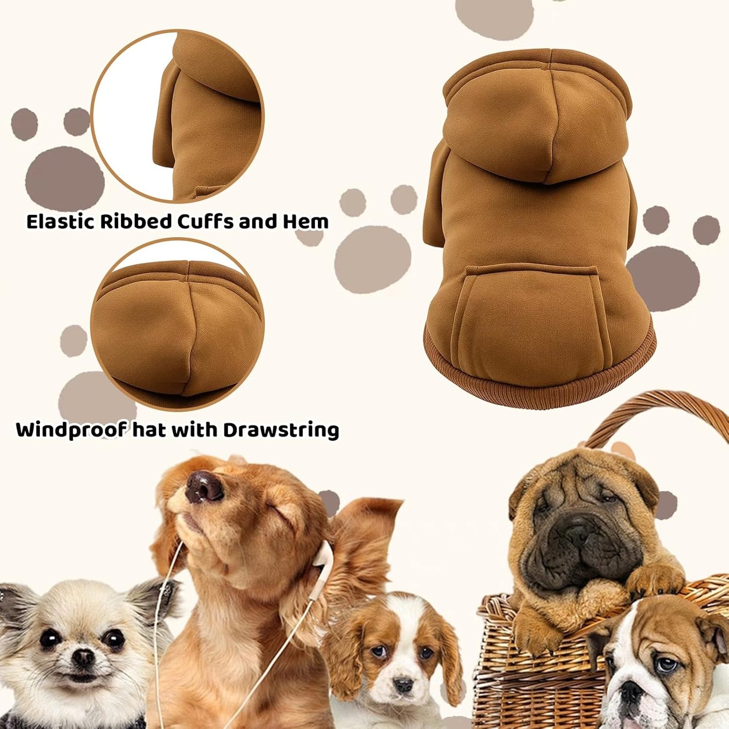 2-Pack Red and Brown Polyester Dog Clothes, Dog Sweatshirts,Frenchie Hoodie, Comfortable Pet Apparel(S)