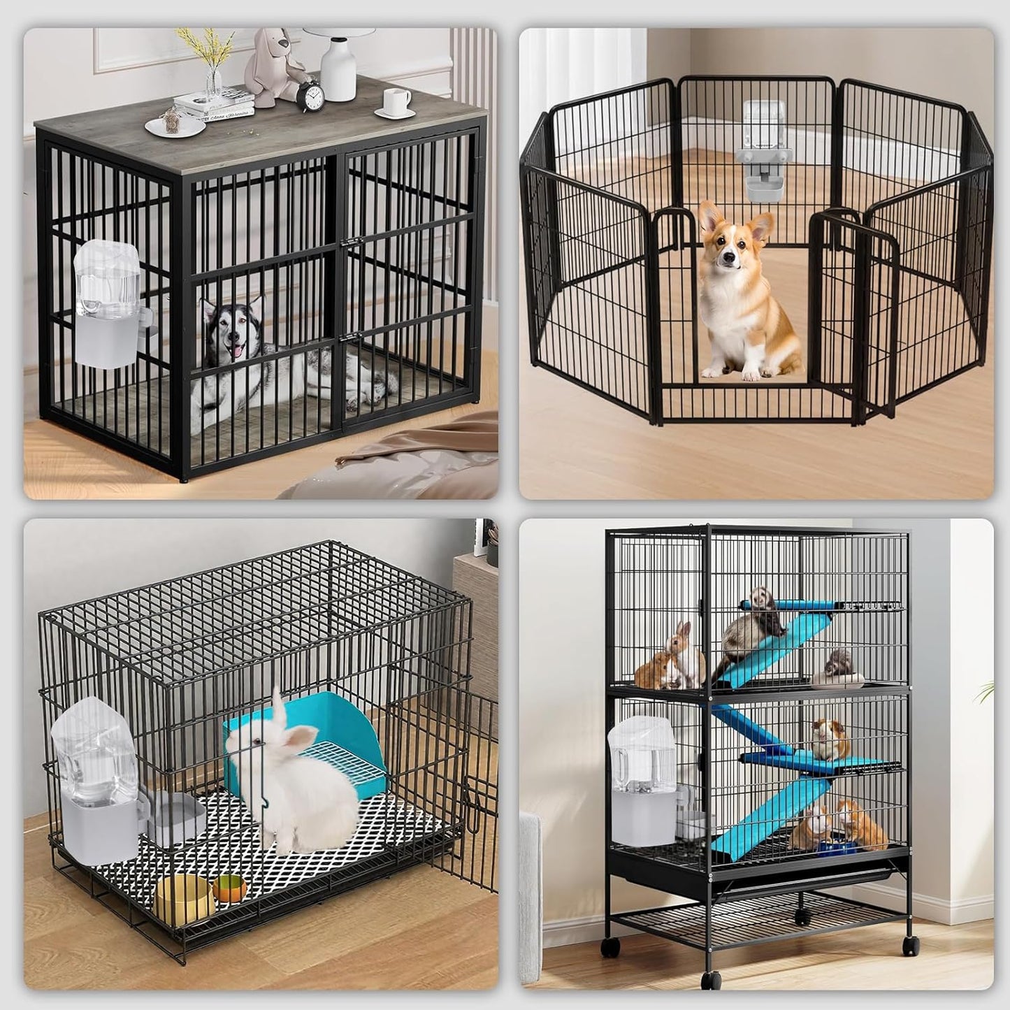 Kenond 50 oz Rabbit Water Dispenser,Gravity Dog Water Bowl Dispenser for Cage,Auto Water Bottle for Ferret,Cat,Dog and Other Animals, Compatible with Widemouth Cages, Wire Cages and Crates(Gary)