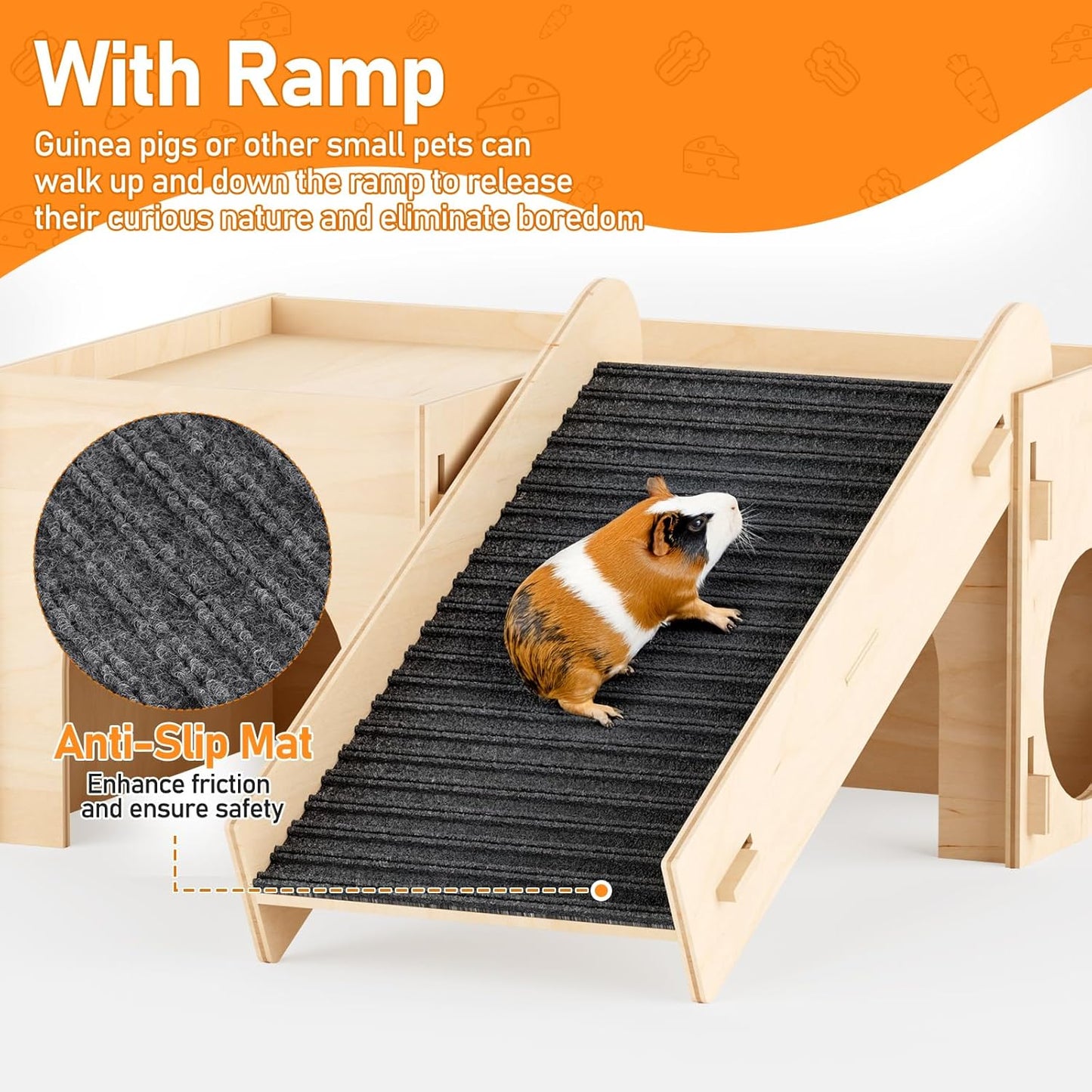 Guinea Pig Hideout House, Basic Large Wooden Hamster Hideout with Climbing Ladder & Rest Zone, Bunny Castle Tower Toy for Guinea Pig Chinchilla Gerbil Hedgehog Small Animal House Habitat Hut