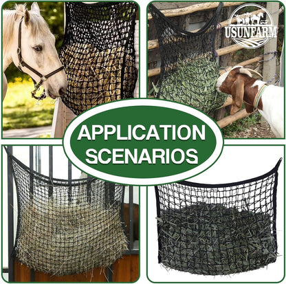 2PCS Horse Hay Feeder Net Slow Feed Bag Mangers for Animals，Easy to Hang Hay Bag for Horses with Large Capacity Hay Nets for Horses Feeder Full Day Feeding (Black)