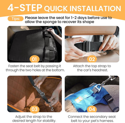 Dog Car Seat for Small Dog with Washable Mat, Memory Foam Booster Seat for Dogs Under 30lb, Elevated Pet Seat with Pockets, Anti-Slip Bed for Car, Perfect for Front & Back Seats with Safety Leash