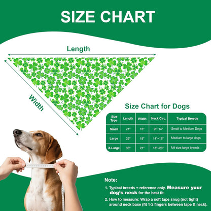 St. Patrick’s Day Bandanas 2-Pack - Reversible Leprechaun Hats Shamrock Scarf for Medium to Large Dogs, Green & White Costume Accessories for Irish Gift