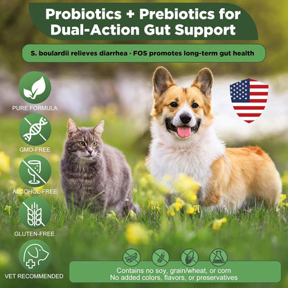 S.boulardii + FOS Pet Probiotic Powder for Dogs & Cats, 6.7 Billion CFU, Gut & Immune Support, Loose Stool & Digestive Upset Relief, Improves Stool Consistency, Skin Health, Veterinarian Recommended