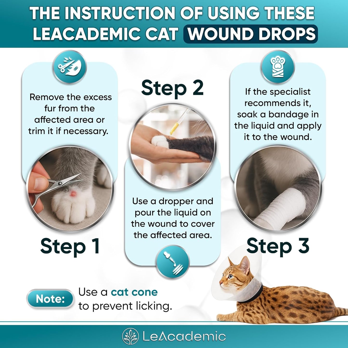 Cat Wound Care in Drops | Cat Cone May Be Beneficial Here | Nano Silver + Chlorhexidine in the Composition to Care the Skin with Bites, Scratches, Redness, Irritation, and Sutures After Surgery | 2 Oz
