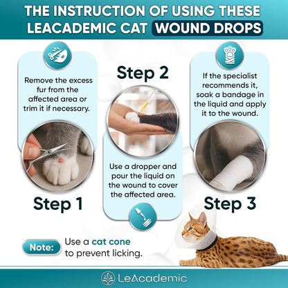 Cat Wound Care in Drops | Cat Cone May Be Beneficial Here | Nano Silver + Chlorhexidine in the Composition to Care the Skin with Bites, Scratches, Redness, Irritation, and Sutures After Surgery | 2 Oz