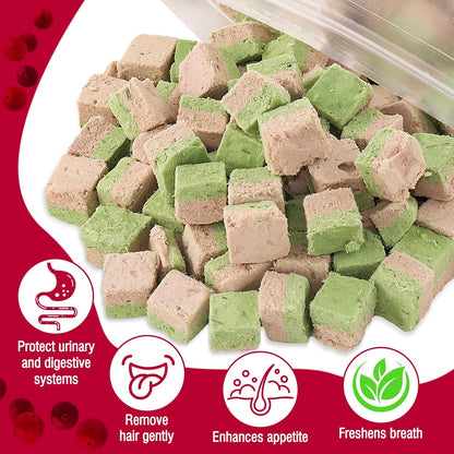 HavenJanny Freezed-Dried Cat Grass Treats, Catgrass Cranberry Duo Bites, Cat Dental Treats for Hairball Control and Urinary Tract Support, Cats Teething Stick (60g, Cranberry)