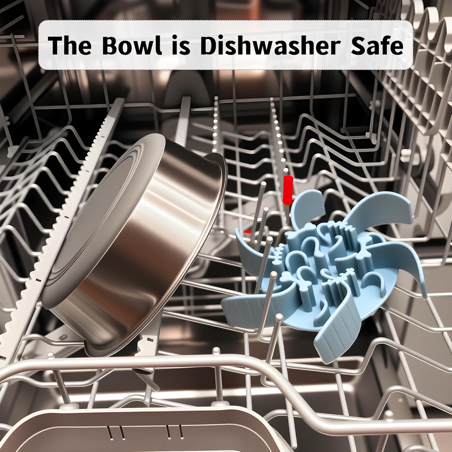 2 in 1 Slow Feeder Dog Bowl with Removeable Silicone Feeder Insert, Stainless Steel Pet Bowl, Non-Slip Rubber Base for Small Medium Dog Cat (3.2 Cups)