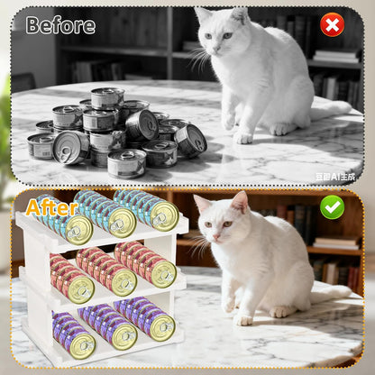 3-Layer Cat Food Can Organizer, Wet Cat Food Storage Container Holds 54 (3.5oz) Cans, Stackable Shelf Pet Food Can Organizer for Kitchen Pantry