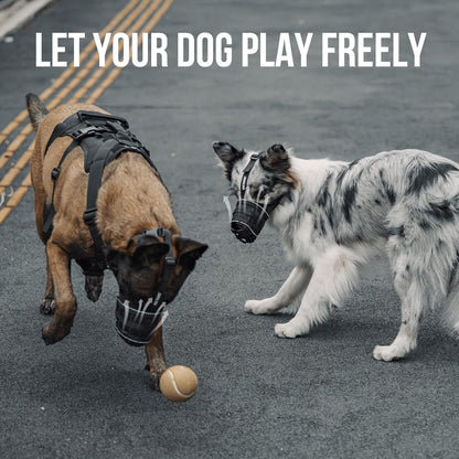 OneTigris Dog Muzzle, Military-Grade Soft Muzzles, Reflective Breathable Adjustable Dog Muzzle for Medium Large Sized Dogs, Prevent Biting Chewing Fighting, Allow Panting Drinking