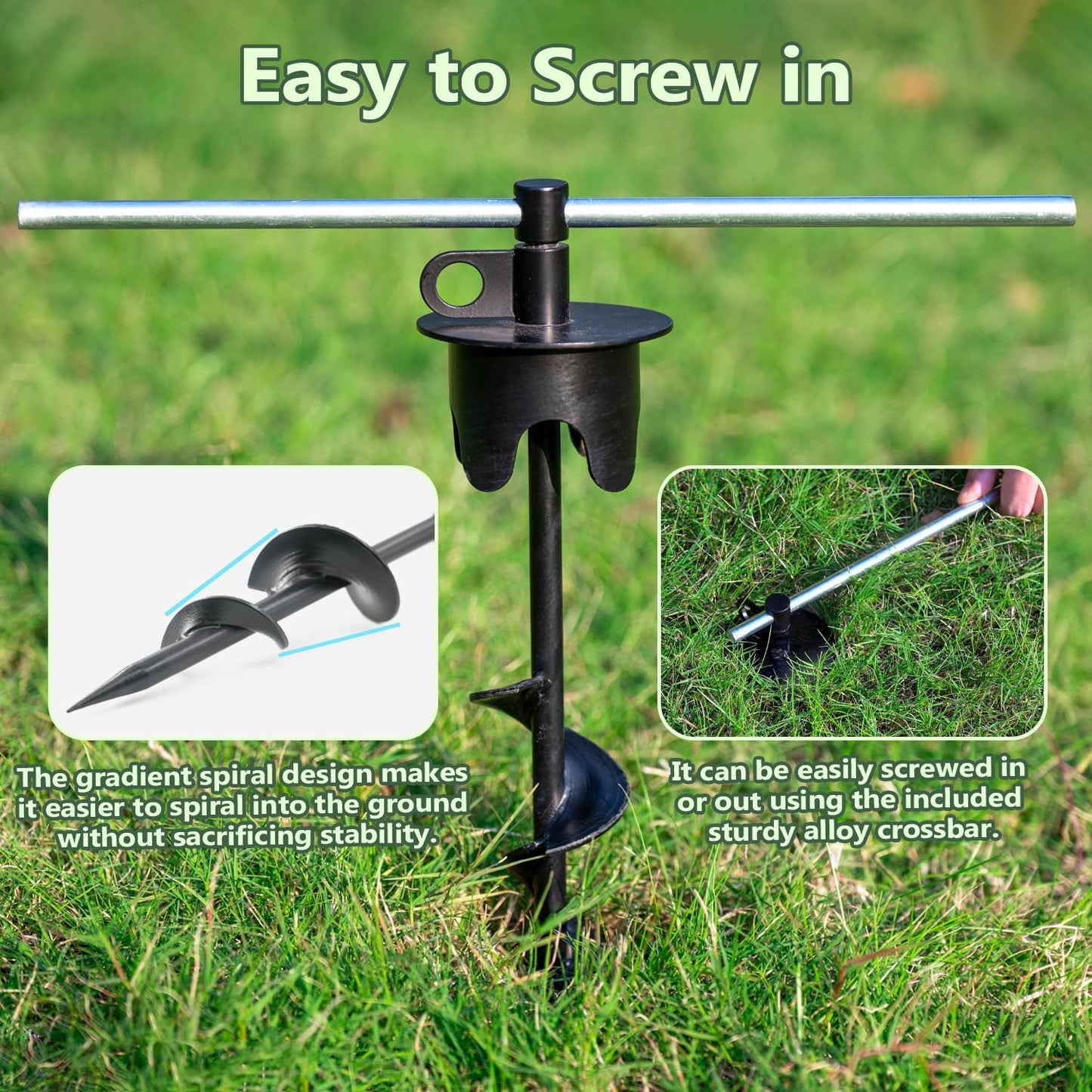 Dog Stakes for Outside Hold up to 250Lbs Dogs Heavy Duty Tie Out Tether Leash Chain for Yard Outdoor Camping Screw in Ground Anchor Set 13 inch Black, 15 FT Steel Cable