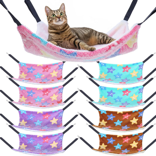 8 Pcs Reversible Cat Hammock for Cage Double Sided Cat Hanging Soft Hammock Bed with Straps and Metal Hooks for Indoor Kitten Puppy Ferret Rabbits(Starfish Style)