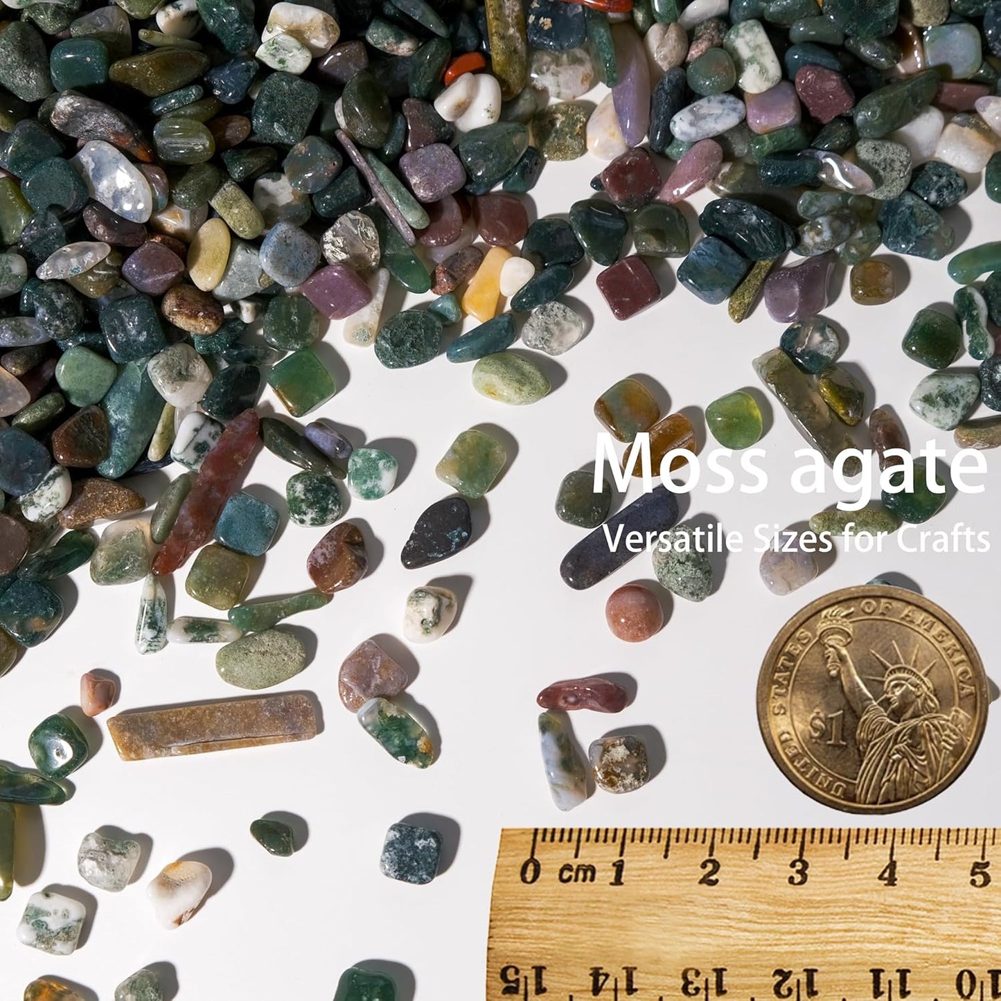Moss Agate Crystal Chips 2lb (2400+ pcs) – 5-8mm Natural Crystals for Aquarium Gravel, Terrarium Substrate, Succulent Top Dressing, Jewelry Making & Spiritual Gifts – Safe for Fish Tanks