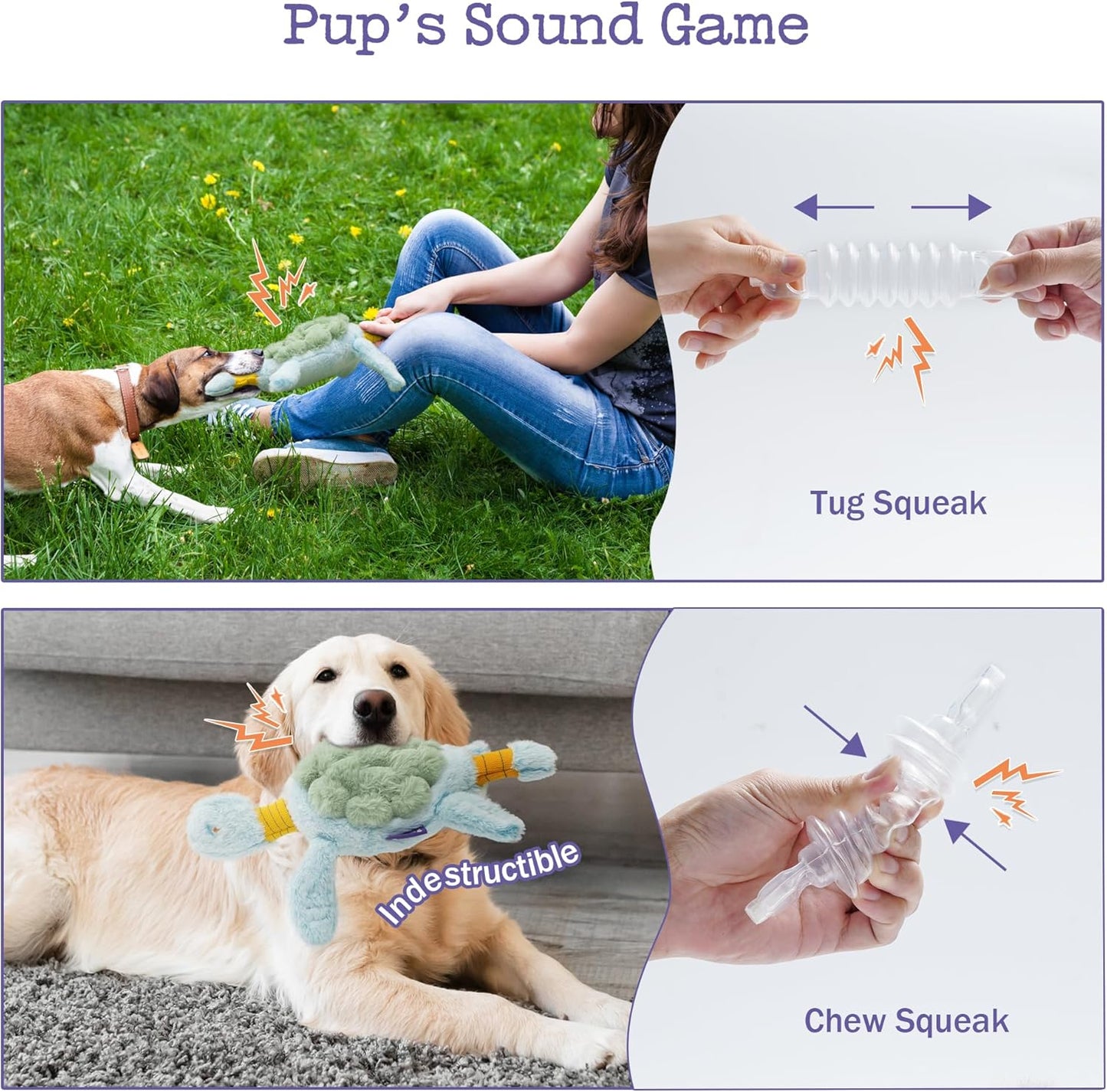 Squeaky Dog Toy, New 2025 Turtle Tug of War Crinkle Dog Toy, Tough Large Breed Interactive Stuffed Toy Trianing Fun to Keep Them Busy