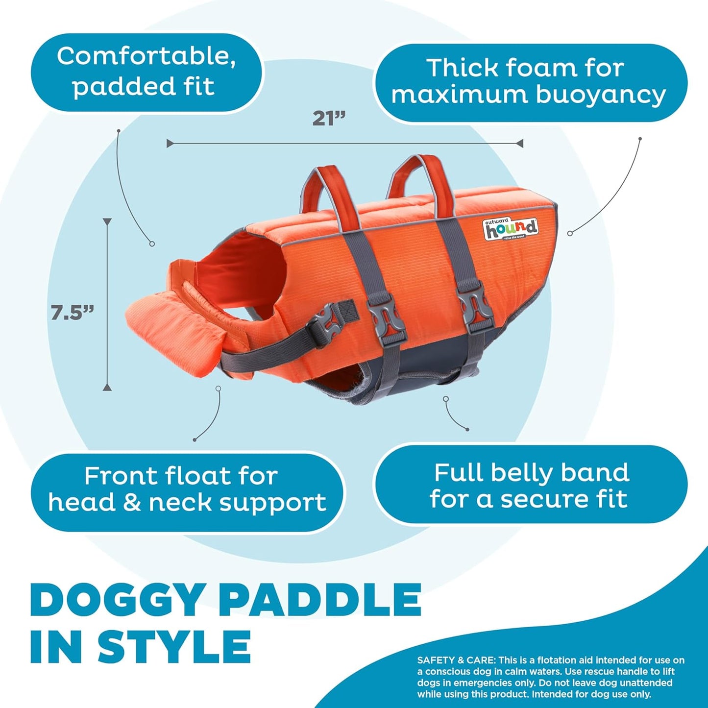 Outward Hound Granby Splash Dog Life Jacket, High-Buoyancy Dog Life Vest for Swimming, Boating, and Water Safety, XL, Orange