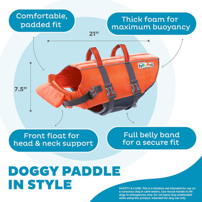 Outward Hound Granby Splash Dog Life Jacket, High-Buoyancy Dog Life Vest for Swimming, Boating, and Water Safety, XL, Orange