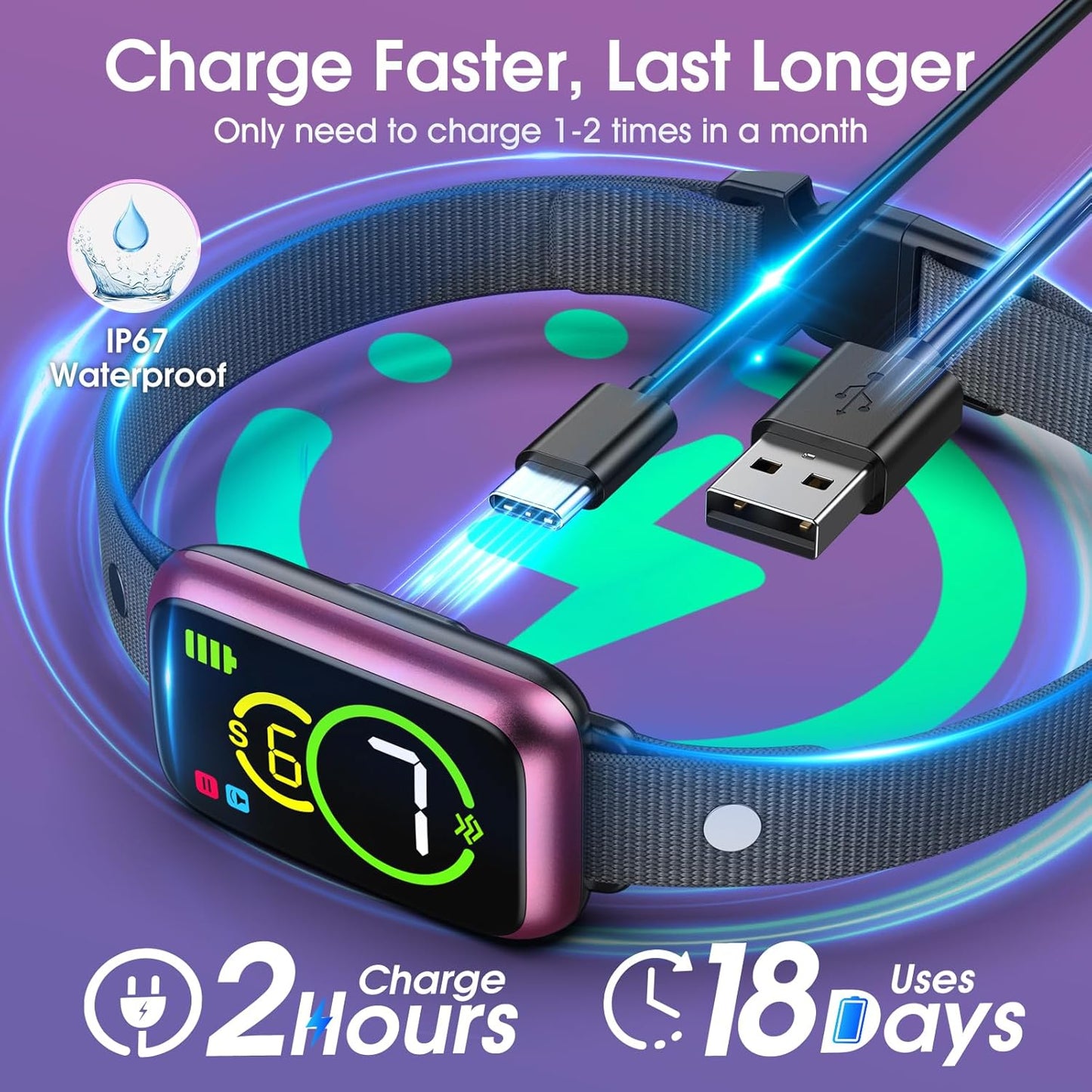 Smart Dog Bark Collar, Automatic Stop Bark Collar for Large, Medium, Small Dogs, Safe & Humane Barking Collar with Beep, Vibration & 7 Adjustable Sensitivity, Anti Barking Device IP67 Waterproof