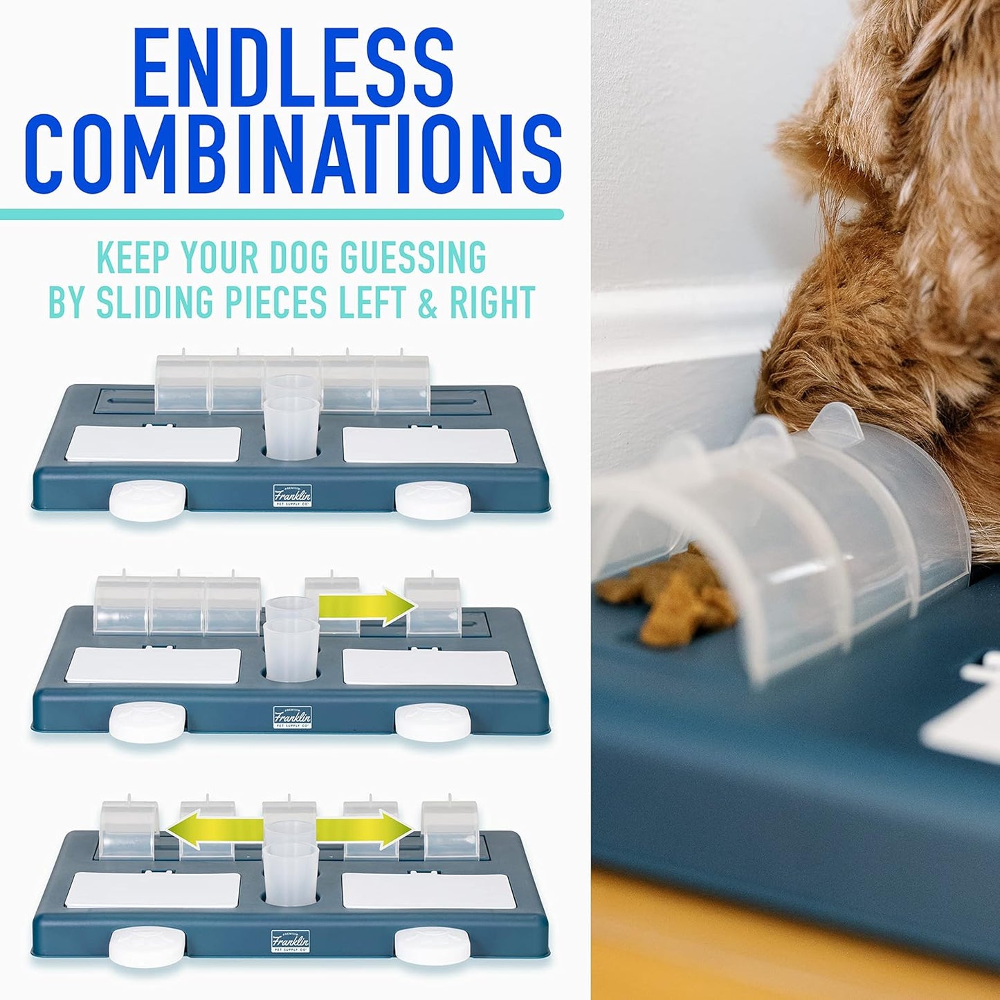 Franklin Pet Supply Co. Interactive Dog Toy + Puzzle Feeder - Dog Food + Treat Puzzle Game Set for Small, Medium + Large Dogs - Enrichment Training Toy + Slow Feeder for All Dogs