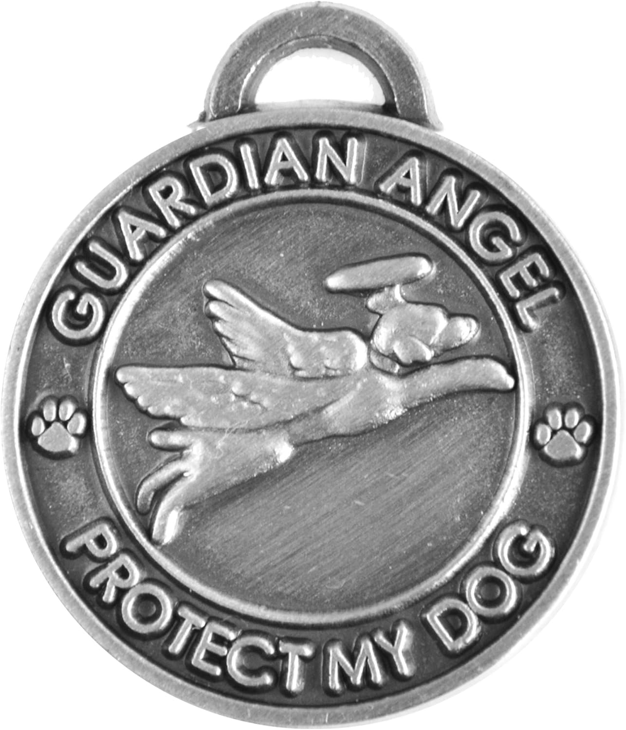 Pet Collar Charm, Guardian Angel Dog, Antique Silver