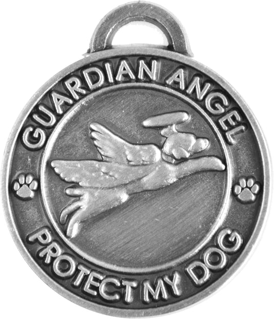 Pet Collar Charm, Guardian Angel Dog, Antique Silver