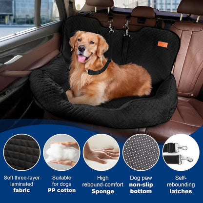 Dog Car Seat for Large/Medium Dog Pet Under 55 lbs or 2 Small Dogs Detachable Washable Travel Bed Fits Cars Trucks SUV
