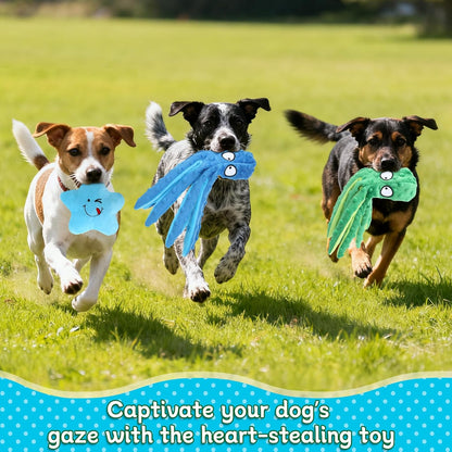 3 Pack Squeaky Dog Toys Octopus No Stuffing Crinkle Plush Dog Toy Interactive Puppy Teething Chewing Pet Supplies for Chewer, Small, Medium (Blue, Green)