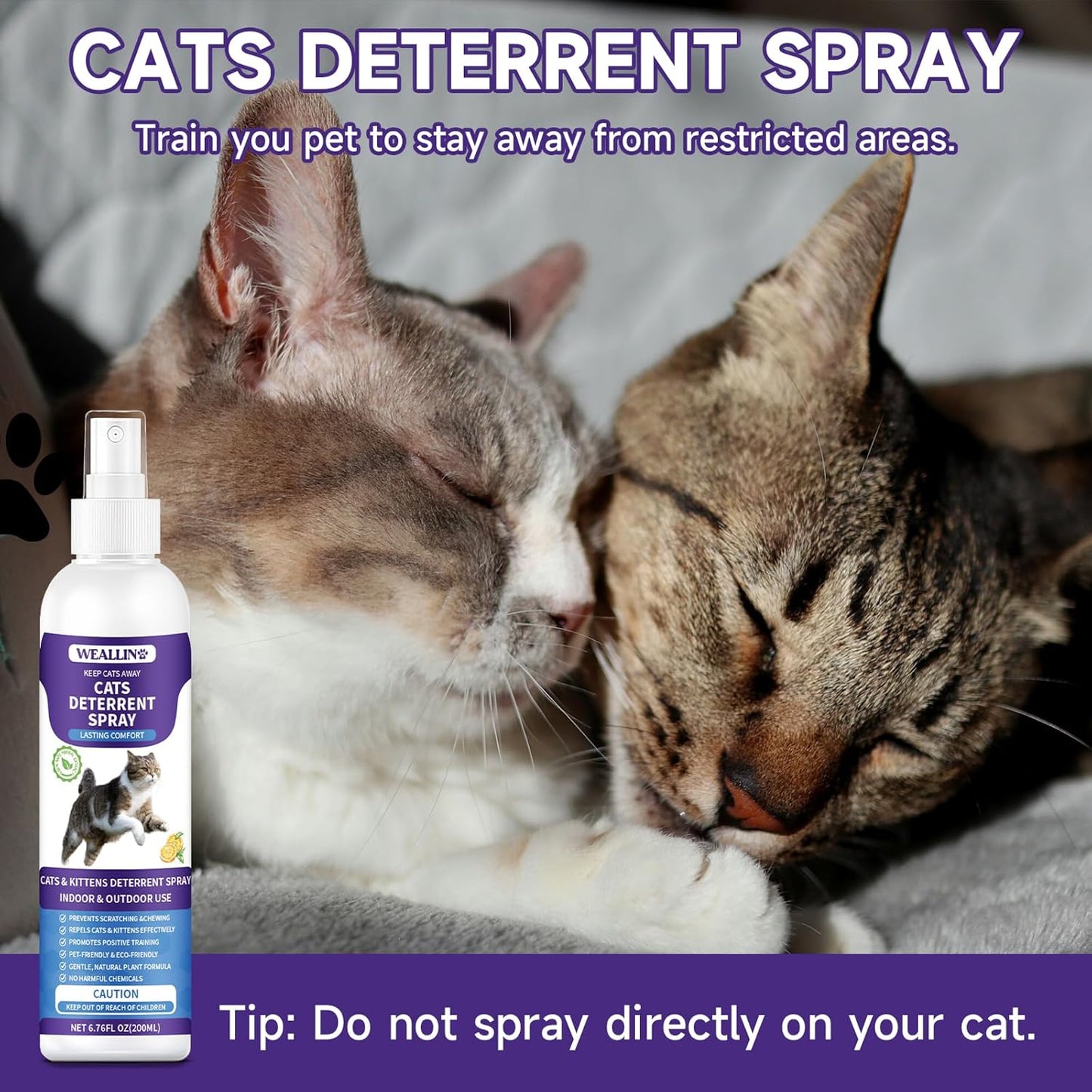 Cat Deterrent Spray, 6.76 FL Oz Natural Cat Repellent Spray Indoor & Outdoor, Anti-Scratch Training Aid for Furniture, Sofas, Rugs, Curtains, Plants - Non-Toxic, Alcohol-Free Formula