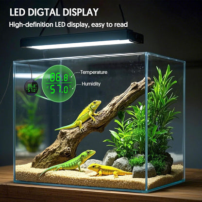QZQ Reptile Thermometer and Humidity Gauge, LED Digital Thermometer Hydrometer, Reptile Tank Accessories for Bearded Dragon, Crested Gecko, Snake, Jumping Spider, Lizard, USB Power Supply (Blue)