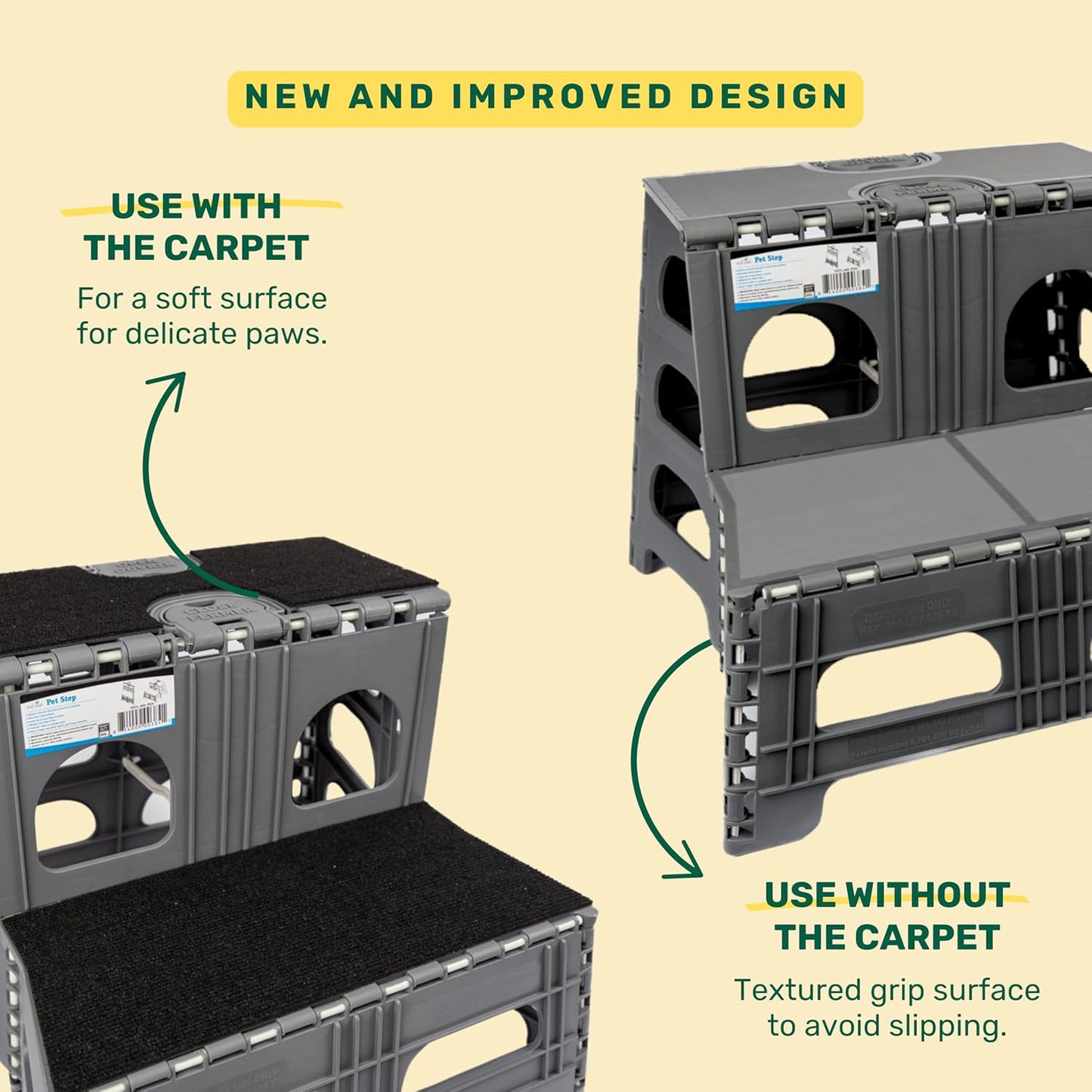 Bee Neat 2 Step Folding Dog Stairs & Ramp for Your Pet - Indoor Outdoor Foldable Pet Stairs for High Bed, Car, SUV – Collapsible Step Stool Ladder Supports 300lbs – New Carpeted Design