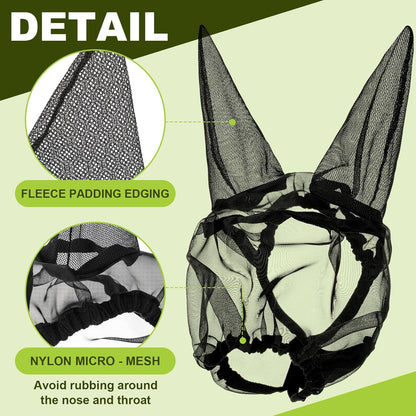 Small Donkey Fly Mask with Ears Protection Breathable Mule Fly Mask with Long Ears Protection from Insects and Bugs Soft Mesh with Adjustable Fastener Easy to get on and Off(Black)