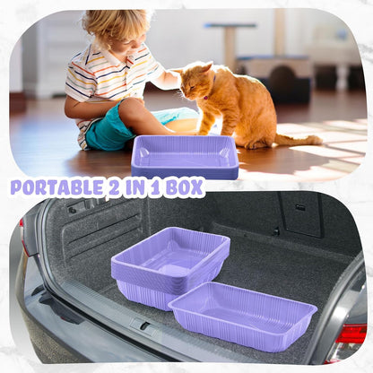 Tessco for you 60 Pack Cat Disposable Litter Boxes Plastic Kitty Litter Trays Recyclable Pans for Pet Travel, 16.7 x 10.5 x 3.4 Inch (Light Purple)
