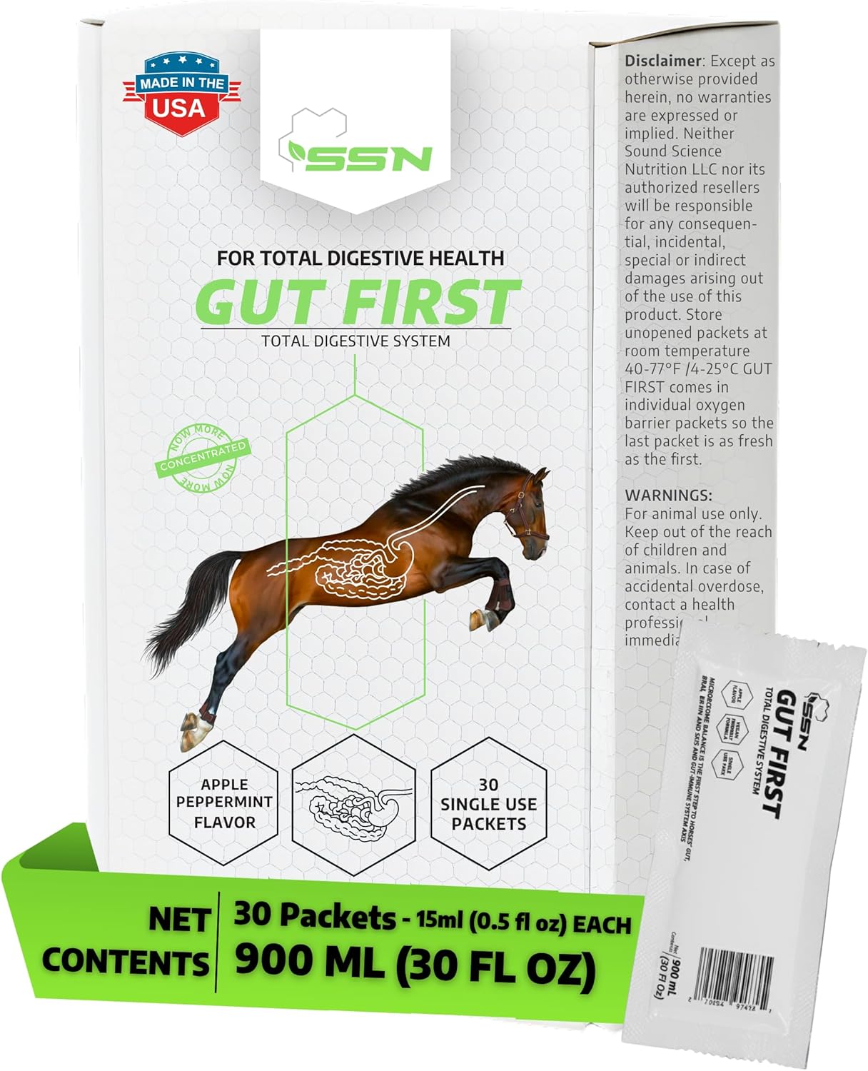 Gut First for Horses – 30 Foil Packets - 15 Day Gut Transformation– Butyrate & Zinc Postbiotic, PB6 Bacillus Subtilis Probiotic, Beta Glucan 1-3 Prebiotic, Stomach Lining, Microbiome & Gastric Support