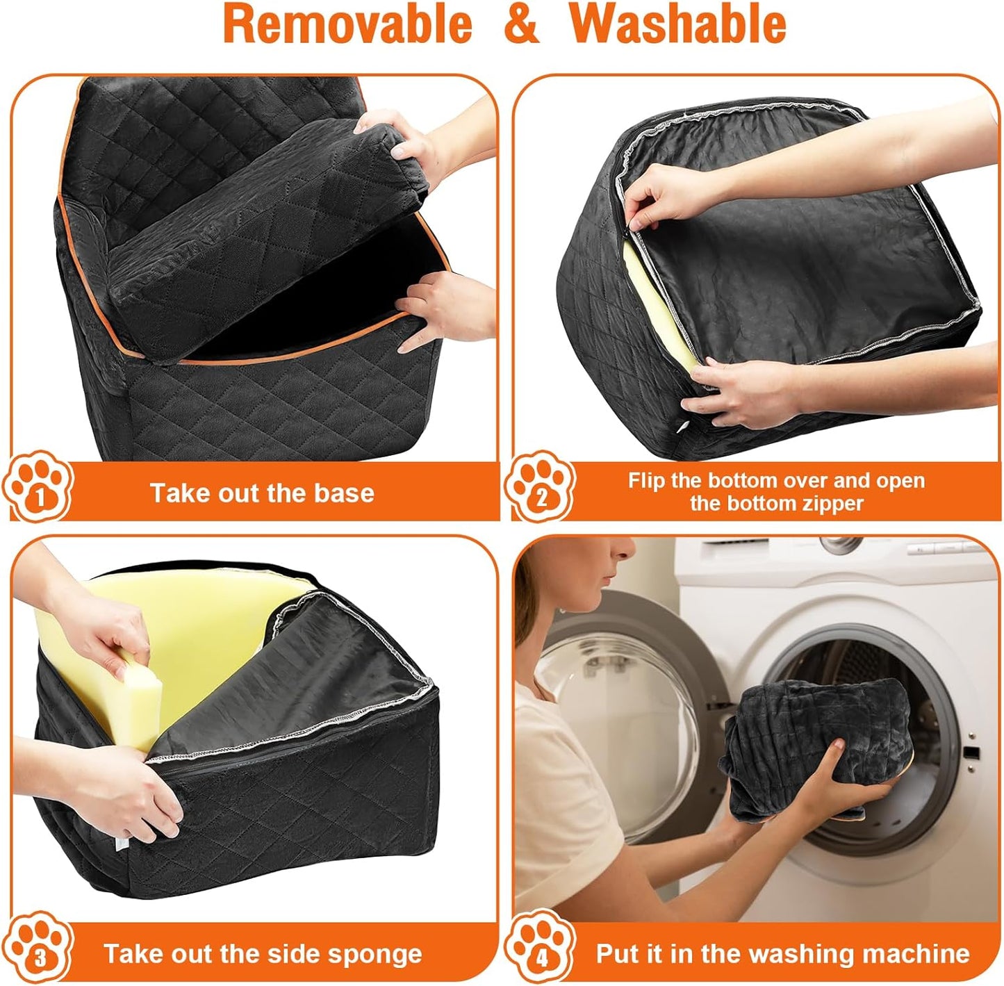 Dog Car Seat for Small Medium Dogs, Dog Carseats with Removable Thick Cushion, Detachable Washable Dog Booster Seat with Storage Pockets & Safety Belt, Soft Safety Pets Car Travel Carrier Bed, Black