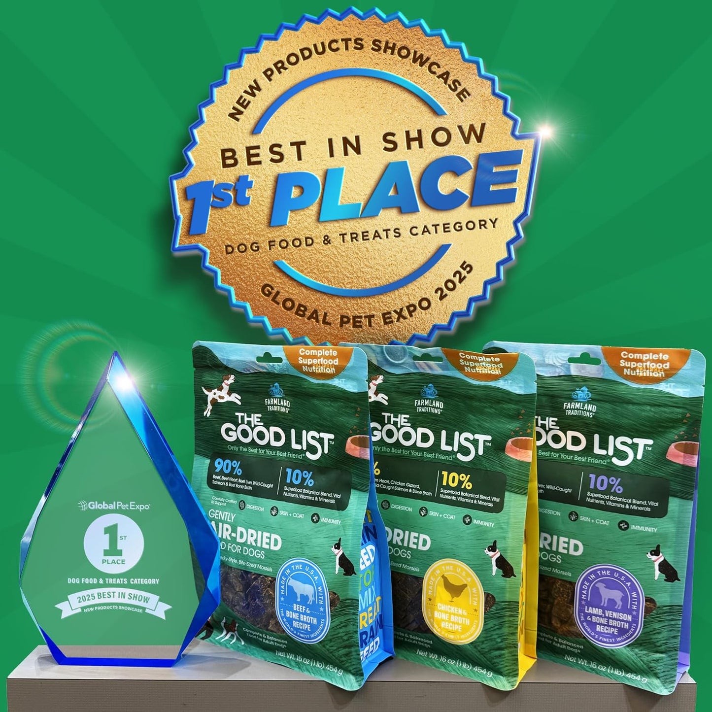 Farmland Traditions The Good List Air-Dried Dog Food, Premium Beef & Bone Broth for Dogs, Protein Rich & Grain-Free Nutrition, 1 Pound Bag