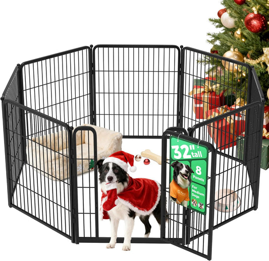 FXW Homeplus Unleashed Indoor Dog Playpen - Stress-Free and Safe Play, Heavy Duty 32 Inch 8 Panels Dog Pen for Small and Medium Dogs, Black│Patented