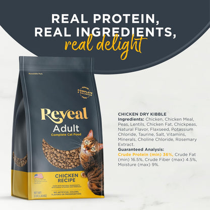 Reveal Natural Adult Dry Cat Food, High Protein, Grain Free with Added Vitamins & Minerals, Complete & Balanced Nutrition for Cats, Chicken Recipe (3 Pound Bag)