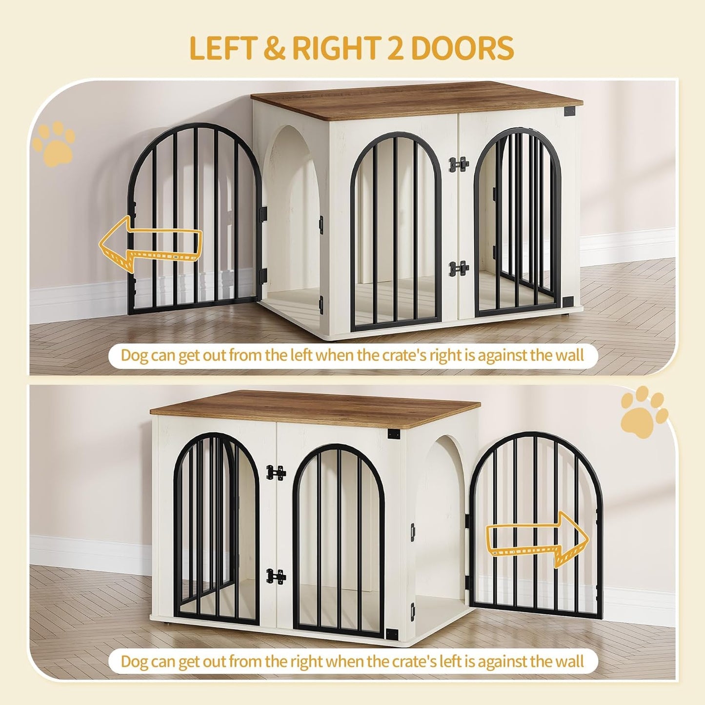 31.5'' Wooden Dog Crate Furniture, Indoor Dog Kennel Dogs Cage for Small/Medium Dogs, Heavy Duty Dog Crates Decorative Pet House End Side Table TV Stand, White Brown DFC85114B