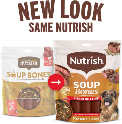 Nutrish Soup Bones Premium Dog Chews with Real Beef and Barley, 11 Chews, Packaging May Vary (Rachael Ray) (Pack of 2)