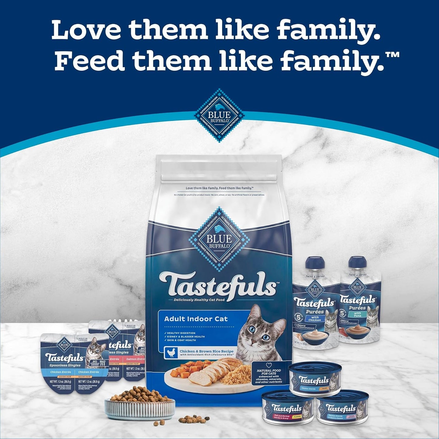 Blue Buffalo Tastefuls Mini Purées, Adult Cat Natural Single-Serving Snack, 4-Count Variety Pack Chicken and Tuna, 0.5 oz. (Pack of 4)