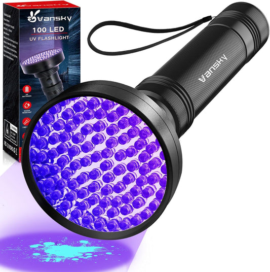 Vansky Black Light UV Flashlights, Ultra Bright 100 LED 395nm Ultraviolet Blacklight Detector for Dog Cat Pet Urine, Dry Stains and Bed Bug, Matching with Pet Odor Eliminator