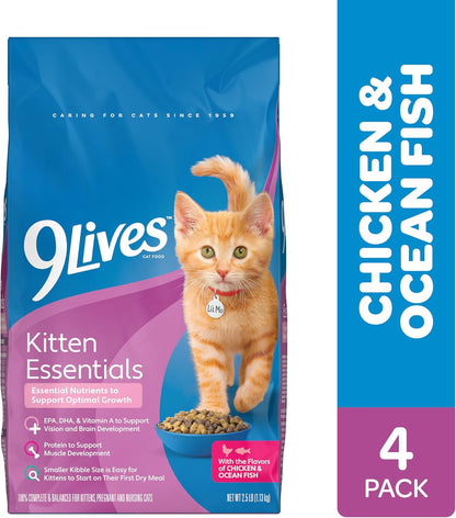 9Lives Kitten Essentials Chicken & Ocean Fish Dry Cat Food, 2.5lb Bag, Pack of 4