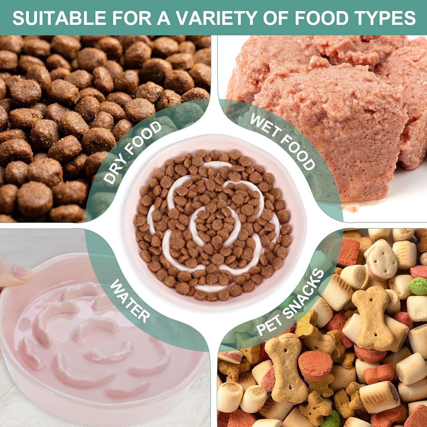 Slow Feeder Dog Bowls, Ceramic Slower Food Feeding Bowl for Small and Medium Dogs, Prevents Fast Eating and Black Chin, Light Pink, 1 Pc