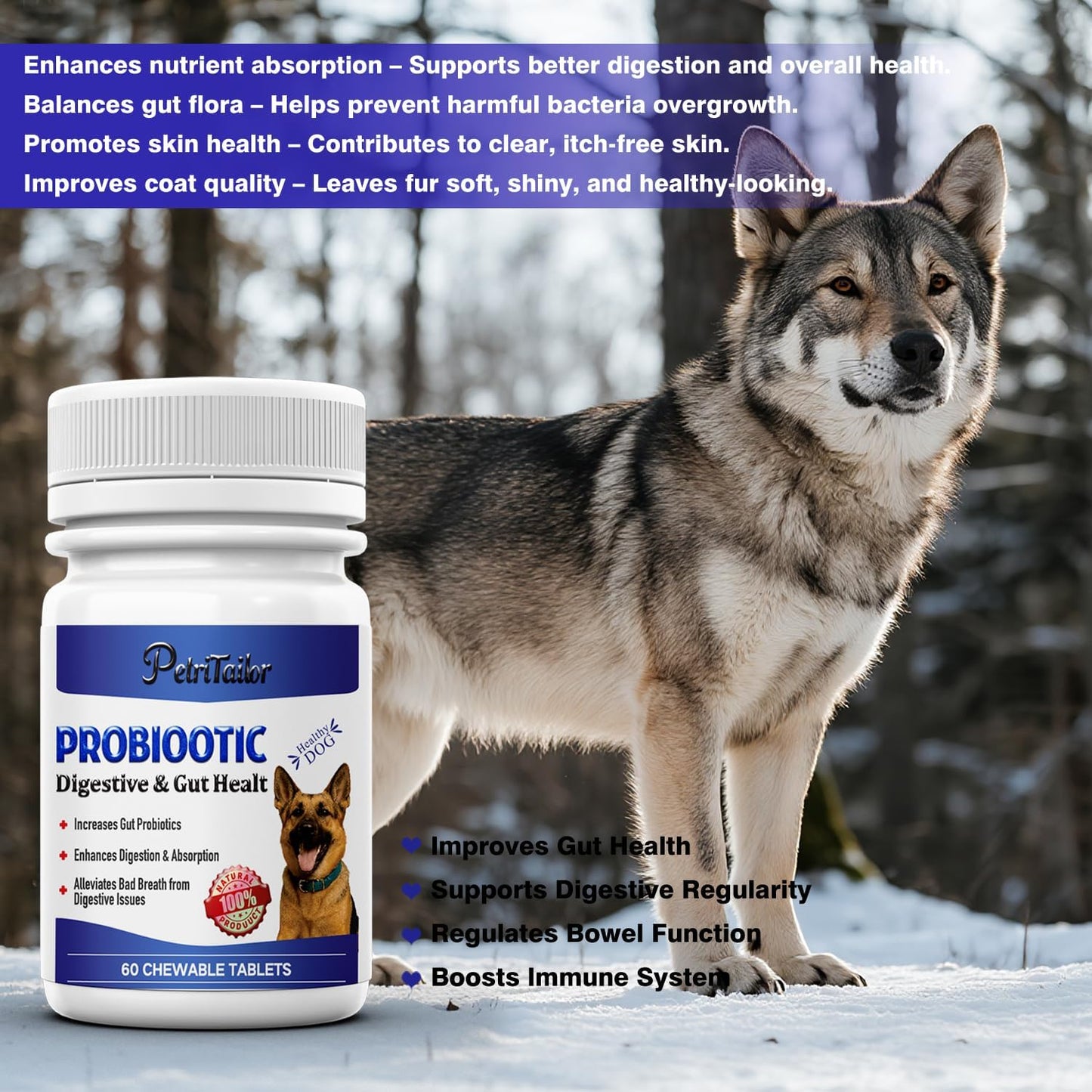 Probiotics Supplement for Dogs – Digestive Enzymes with Prebiotics for Gut Health, Diarrhea & Bowel Support, Immune Booster, Itch & Allergy Relief