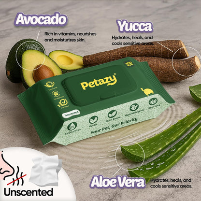 Dog Wipes for Paws and Butt Ears Eyes | Unscented Natural Pet Wipes for Dogs | Hypoallergenic Dog Wipes Cleaning Deodorizing | Extra Thick Plant Based Wipes Dogs Cats Pets | 100 Count