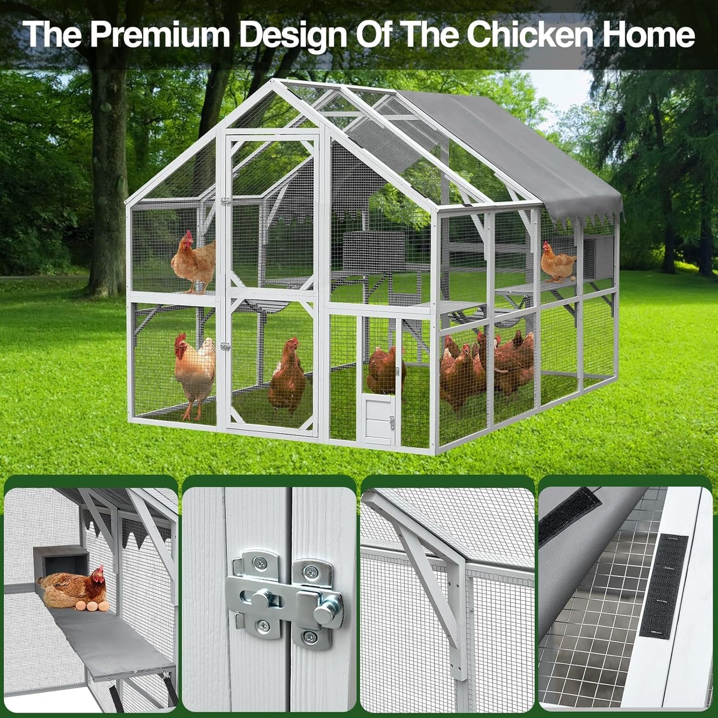 110'' Large Catio Outdoor Cat Enclosure,2 in 1 Cat Enclosure & Walk in Large Chicken Coop, Pet Cage Playpen with Weatherproof Roof, Multiple Platforms, Bouncy Bridges & Resting Houses White-1