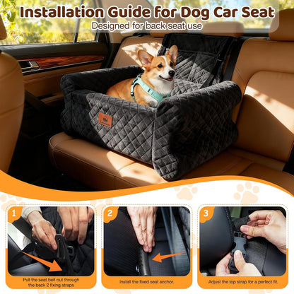 Dog Car Seat for Medium/Large Dogs up to 60 lbs, Memory Foam Dog Booster Seat with Thick Cushion, Pet Car Seat for Back with Detachable Washable Cover, Storage Pockets for SUV, Pick Up, Trunk, Black