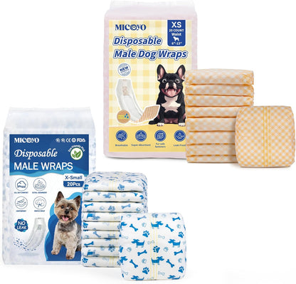 Male Dog Diapers Bundle with Male Dog Wraps, XS, 40 Counts