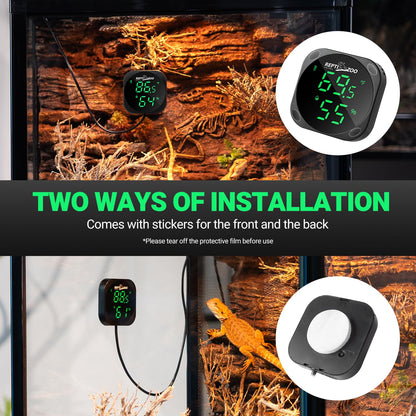 REPTI ZOO Thermometer Hygrometer, LED Digital Thermo Hygrometer for Reptile Terrarium Pet Rearing Box, Reptile Tank Thermometer with 55.2" Cable USB Power Supply