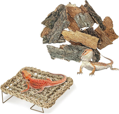 BNOSDM Reptile Cork Bark Substrate and Sea Grass Bed Mat for Lizard, Gecko