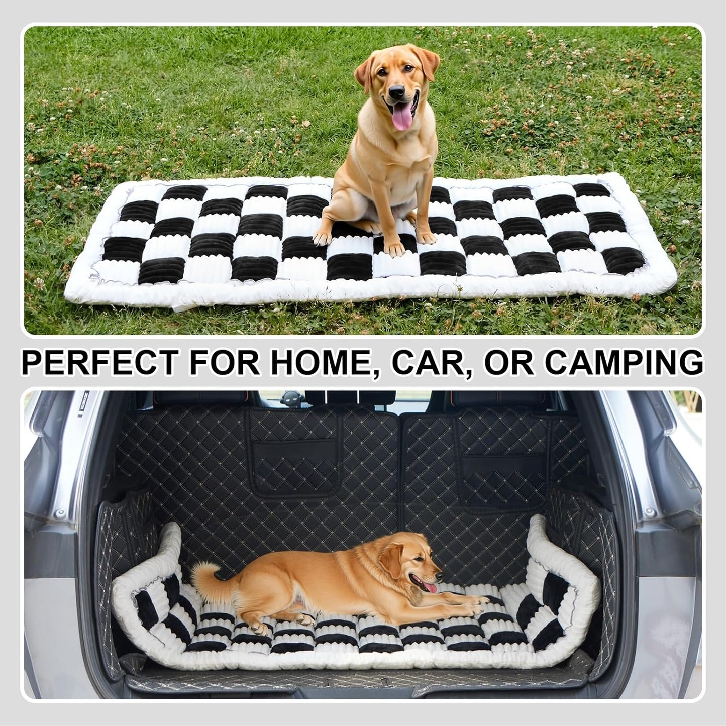 Backseat Pet Bed Mat Non-Slip Dog Car Seat Cover Scratch Chew Resistant Dog Blanket for SUVs, Trucks & Sedans 23" x 51" Easy Clean Comfortable Car Travel Pet Pad, Black and White